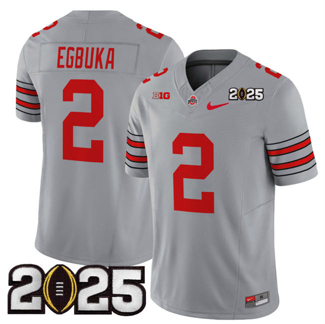 Men Ohio State Buckeyes #2 Emeka Egbuka Grey 2025 CFP Final Patch F.U.S.E. Vapor Limited Stitched NCAA Jersey
